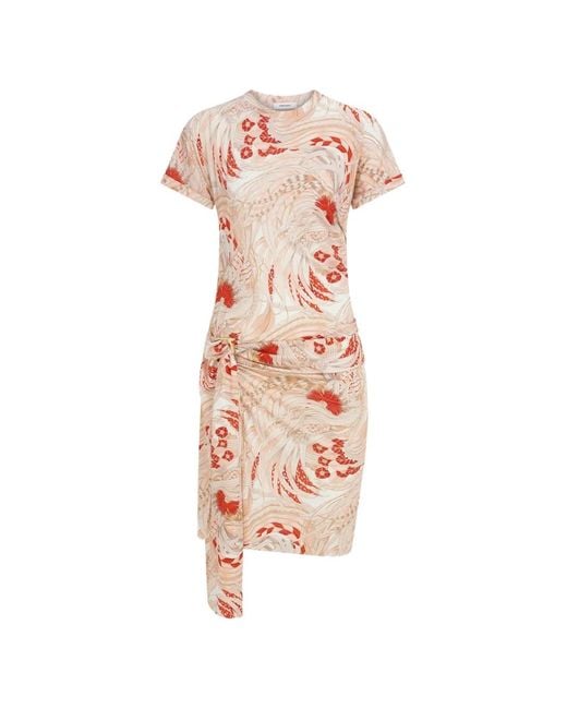 Ferragamo Pink Rooster Print Draped Dress