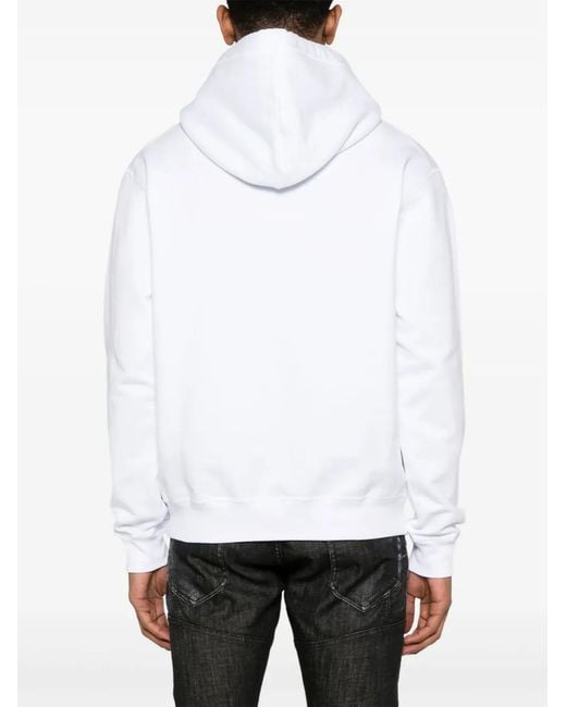 DSquared² White Logo-Appliqué Cotton Hoodie for men