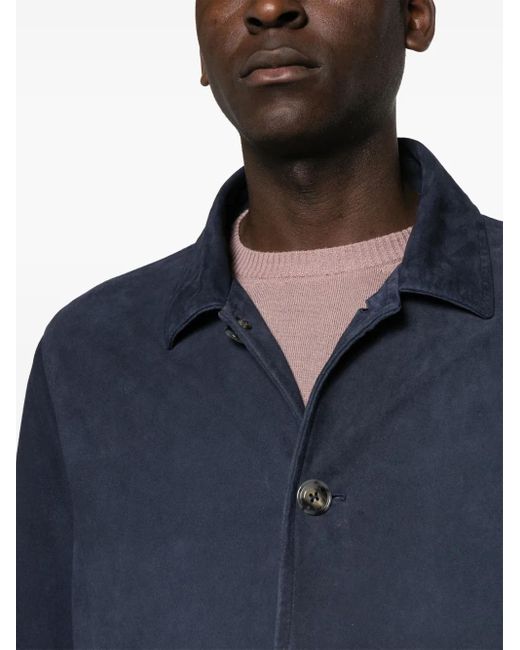Barba Napoli Blue Spread-Collar Suede Jacket for men