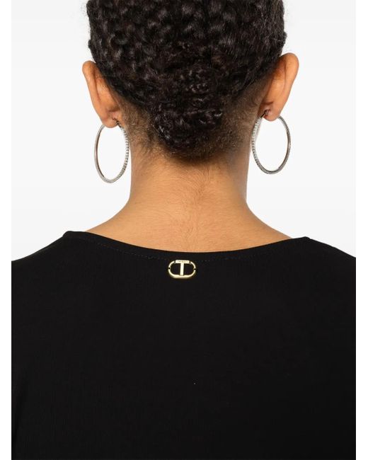 Twinset Black V-Neck Gathered Bodysuit