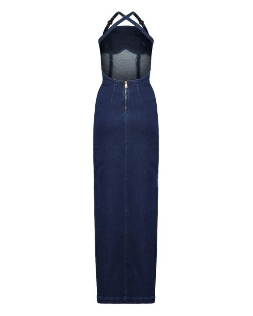 Versace Jeans Couture Blue Baroque-Embellished Denim Dress