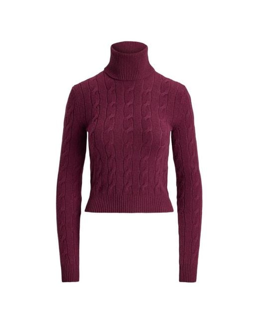 Polo Ralph Lauren Red Cable-Knit Roll-Neck Sweater