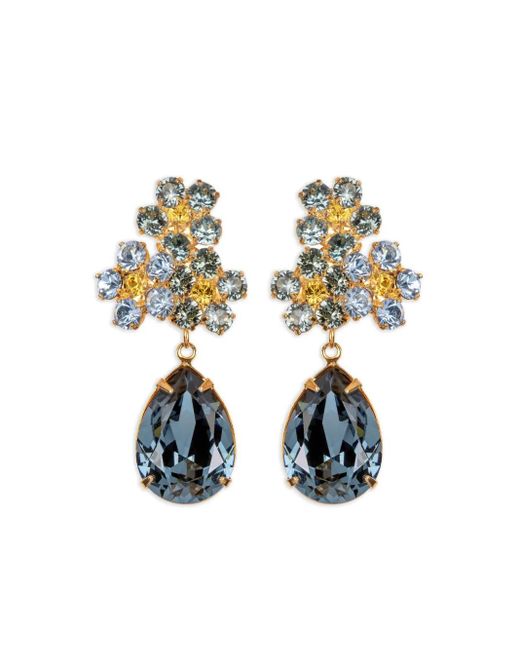 Jennifer Behr White Lauretta Crystal-Flower Pear-Drop Earrings