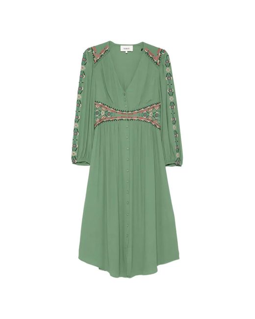 Ba&sh Green Robe Tina Embroidery Buttoned Midi Dress