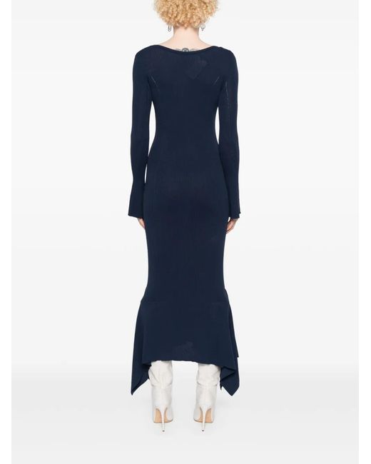 Twinset Blue Belted Ruffled Midi Dress