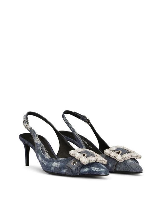 Dolce & Gabbana Metallic Patchwork Jeans Slingback Sandals For
