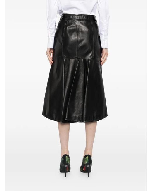 McQueen Black Button-Detail Leather Skirt