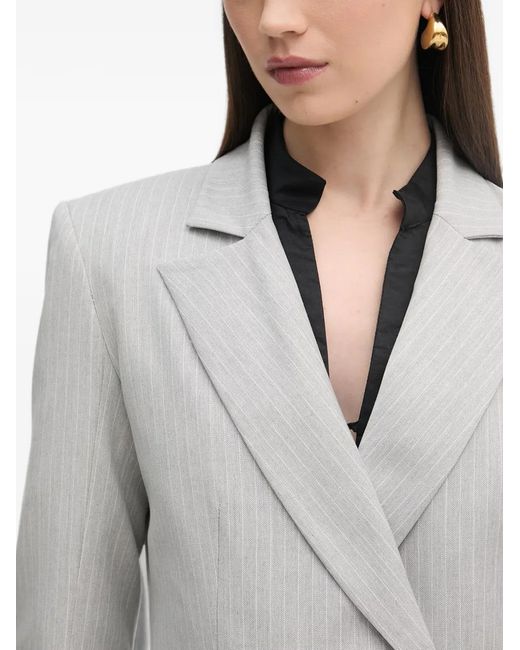 Haveone Gray Pinstripe-Pattern Double-Breasted Blazer