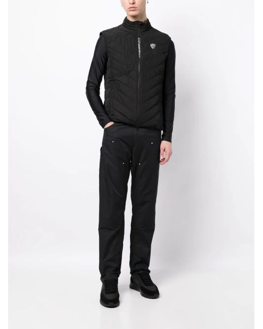 EA7 Black Logo-Patch Quilted Padded Gilet for men