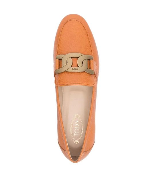 Tod's Orange Mocassins Kate En Cuir À Détail De Chaîne