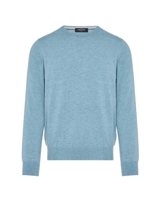 Gran Sasso Blue Crew-Neck Ribbed-Trim Sweater for men
