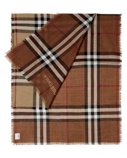 Burberry Brown Check-print Wool-silk Scarf