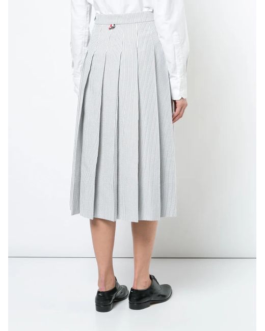 Thom Browne White Seersucker Pleated Skirt
