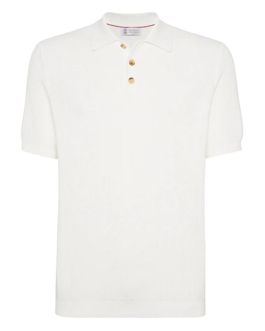 Brunello Cucinelli Geripptes Poloshirt in White für Herren