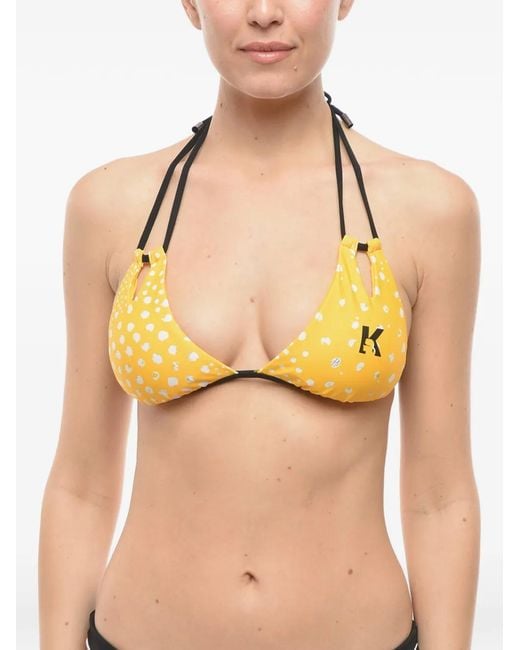 Karl Lagerfeld Yellow Cut-Out Triangle Bikini Top