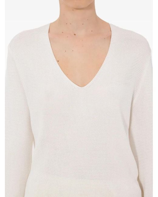 Loulou de Saison White V-Neck Long-Sleeve Sweater