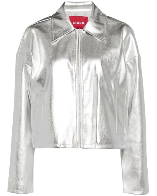 Staud Gray Lennox Metallic-Effect Jacket