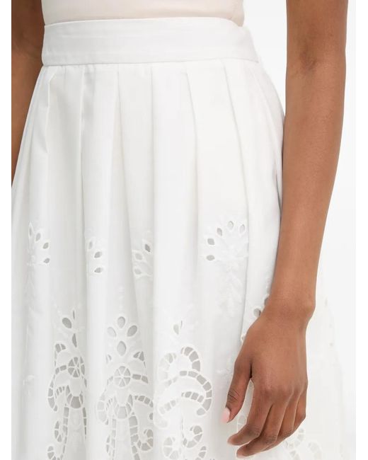Morgan White Broderie-Anglaise Pleated Midi Skirt