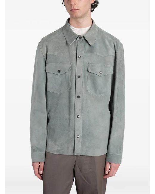 Salvatore Santoro Gray Suede Western-Style Shirt Jacket for men