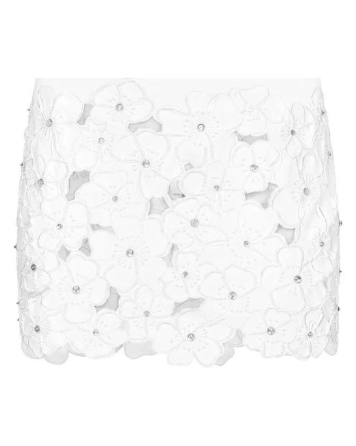 Dolce & Gabbana White Floral-Embroidery Miniskirt