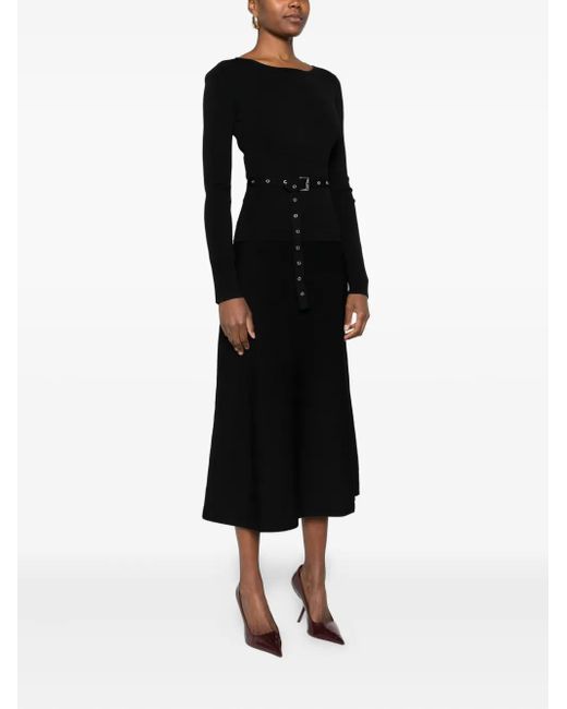 Patrizia Pepe Black Belted Long-Sleeved Midi Day Dress