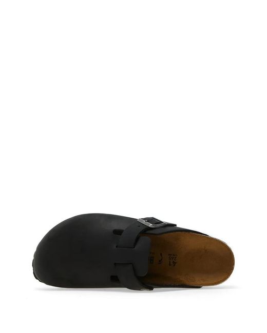 Birkenstock Black Boston Leather Flat Mules