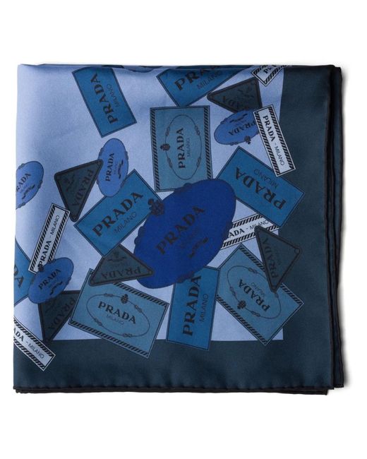 Prada Blue Printed Twill Scarf for men