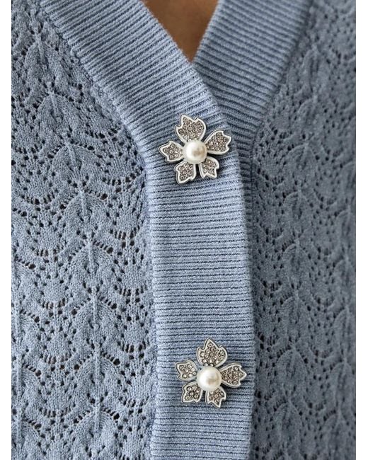 Guess Blue Pointelle-Knit Crystal-Embellished Cardigan
