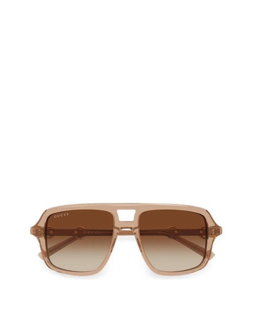 Gucci Brown Horsebit Pilot-Frame Sunglasses