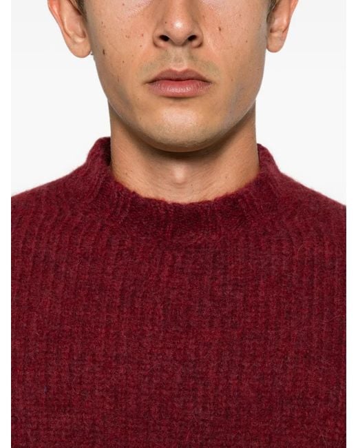 Doppiaa Red Ribbed-Knit Mock-Neck Sweater for men