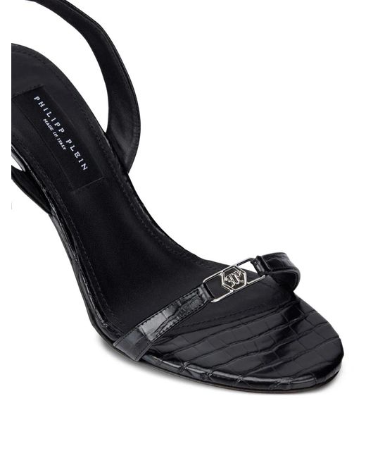 Philipp Plein Metallic Sandales À Logo Hexagonal Et Imprimé Peau De Croco