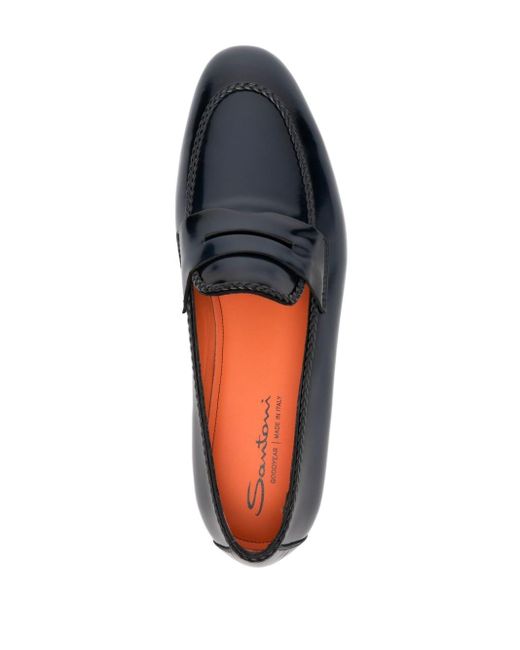 Santoni Blue Brushed-leather Loafers for men