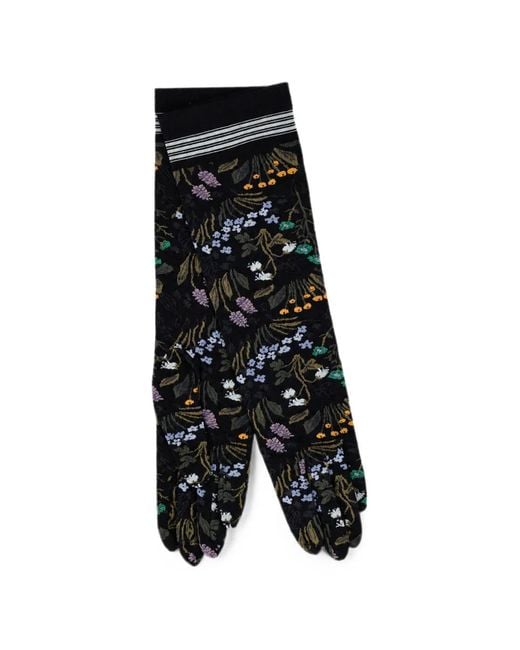 Antipast Black Floral-Print Knitted Gloves