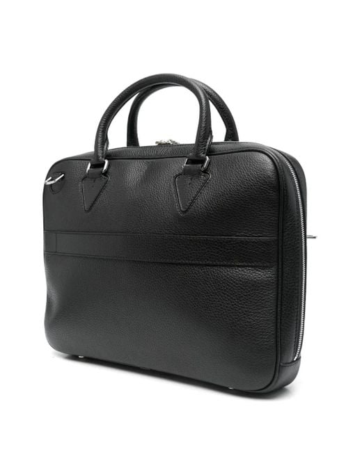 Orciani Black Leather Laptop Bag for men