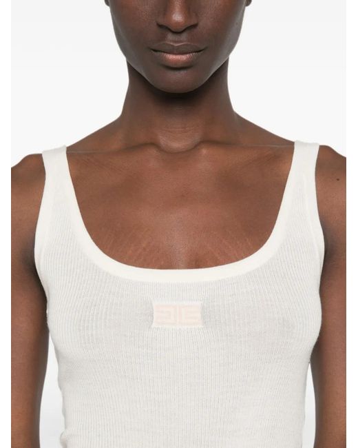 Elisabetta Franchi White Ribbed-Knit Logo-Patch Vest