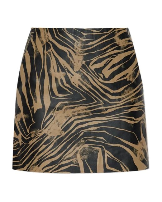 Munthe Brown Lipper Zebra-Print Leather Skirt