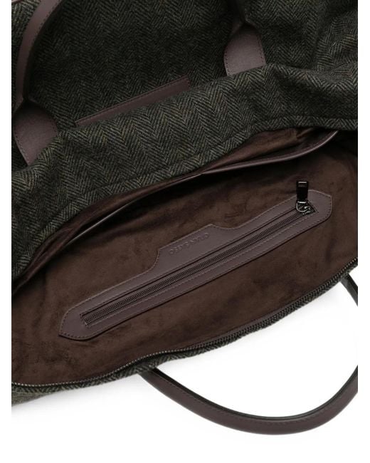 Gran Sasso Black Herringbone-Pattern Wool Tote Bag for men