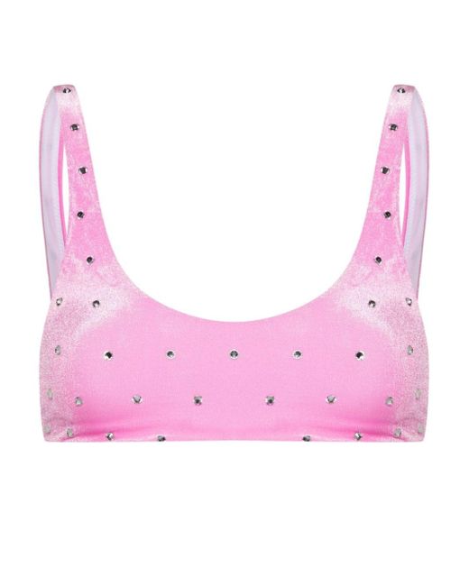 DSquared² Pink Crystal-embellished Velvet Bikini Top