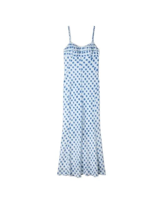 Sandro Blue Gingham Linen Maxi Dress