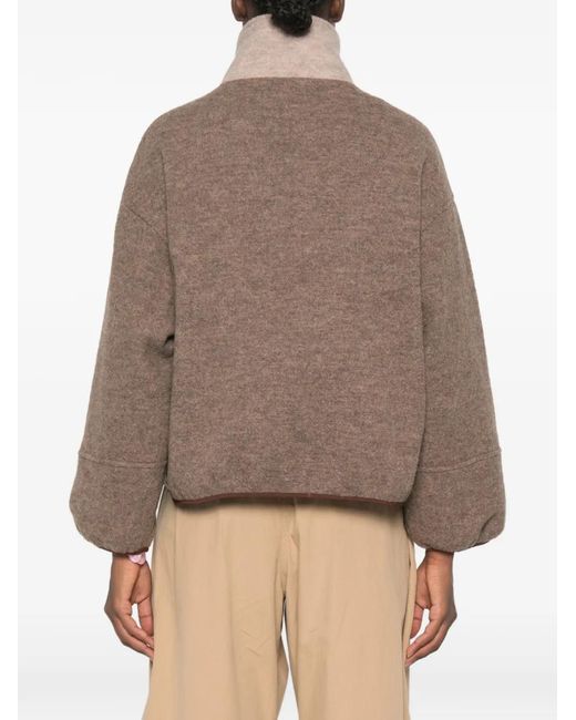 Sessun Brown Contrast-Panel Press-Stud Jacket