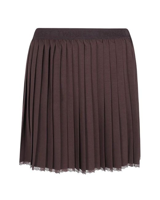 Twinset Brown Pleated Crêpe De Chine Short Skirt