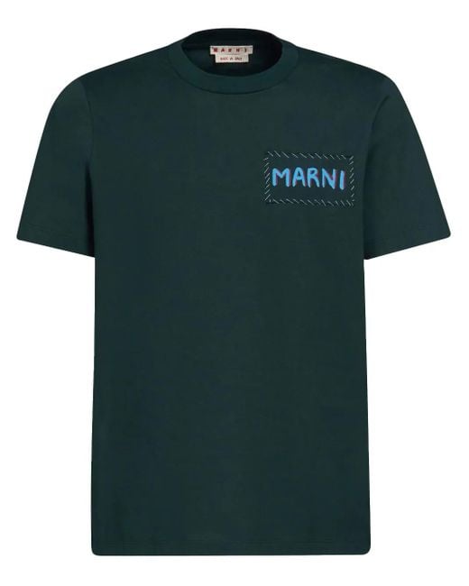 Marni Green Short-Sleeve T-Shirt With Rectangular Patch Design for men