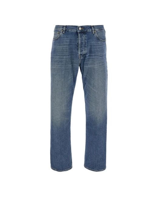 Grifoni Blue Washed-Effect Straight-Leg Jeans for men