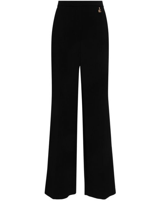 Elisabetta Franchi Black Logo-pendant Crepe Trousers