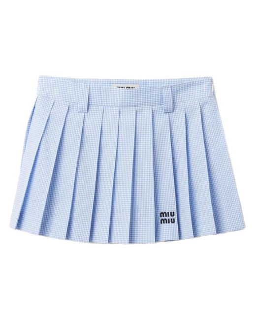 Miu Miu Blue Gingham-check Pleated Miniskirt