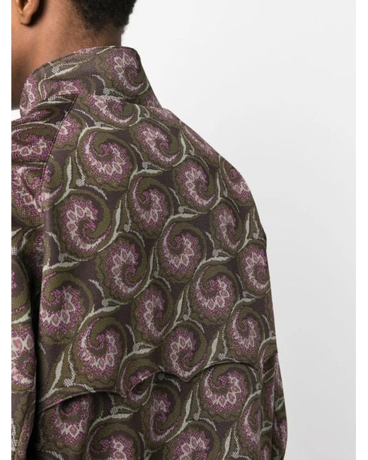 Needles Brown Graphic-Pattern Funnel Neck Jacket for men