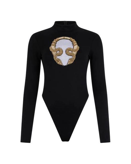 Roberto Cavalli Black Embroidered Long-Sleeve Top