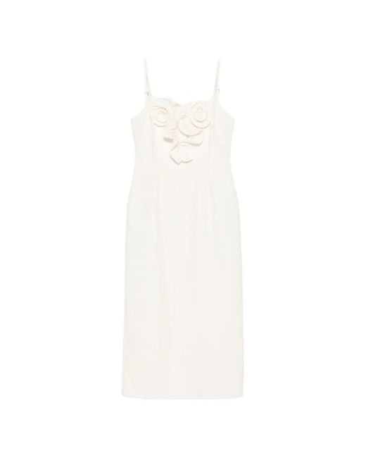 Magda Butrym White Flower-Appliqué Ruffled Midi Dress