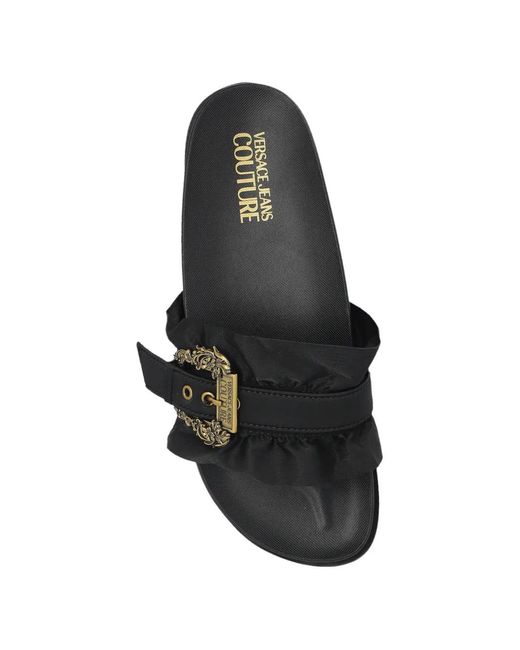 Versace Jeans Couture Black Ruffled Slides