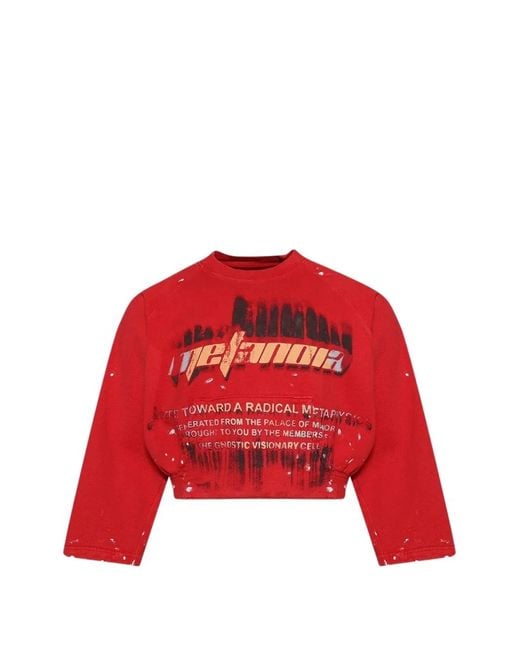 RRR123 Red Graphic-Print Crew-Neck Sweatshirt for men
